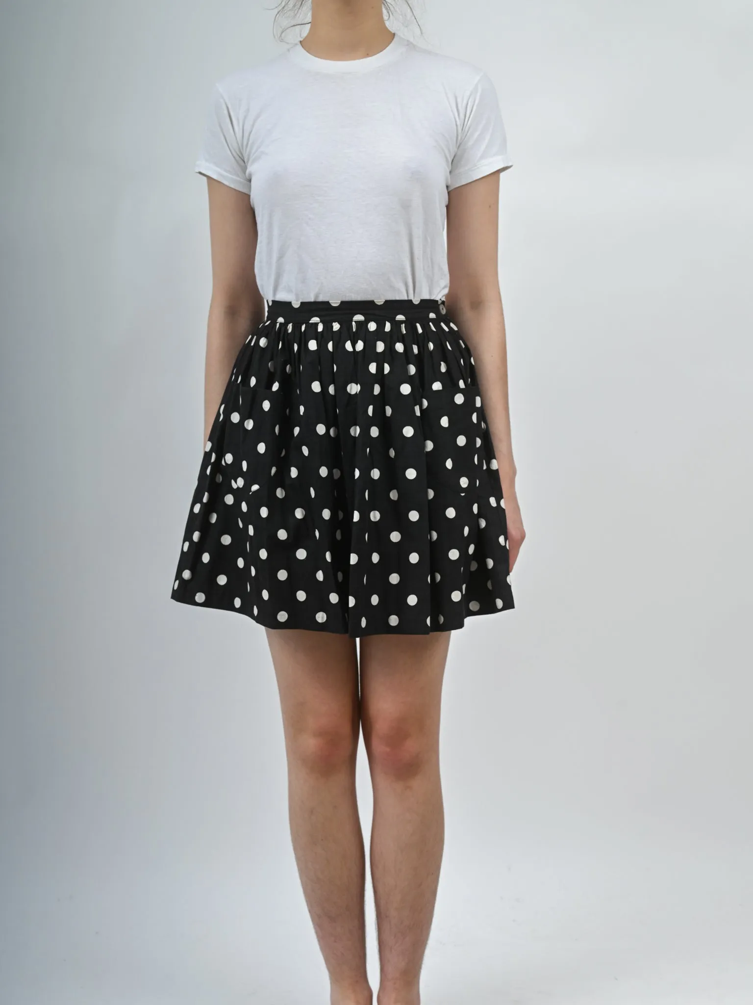 1960s Cotton Black and White Polka Dot Mini Skirt