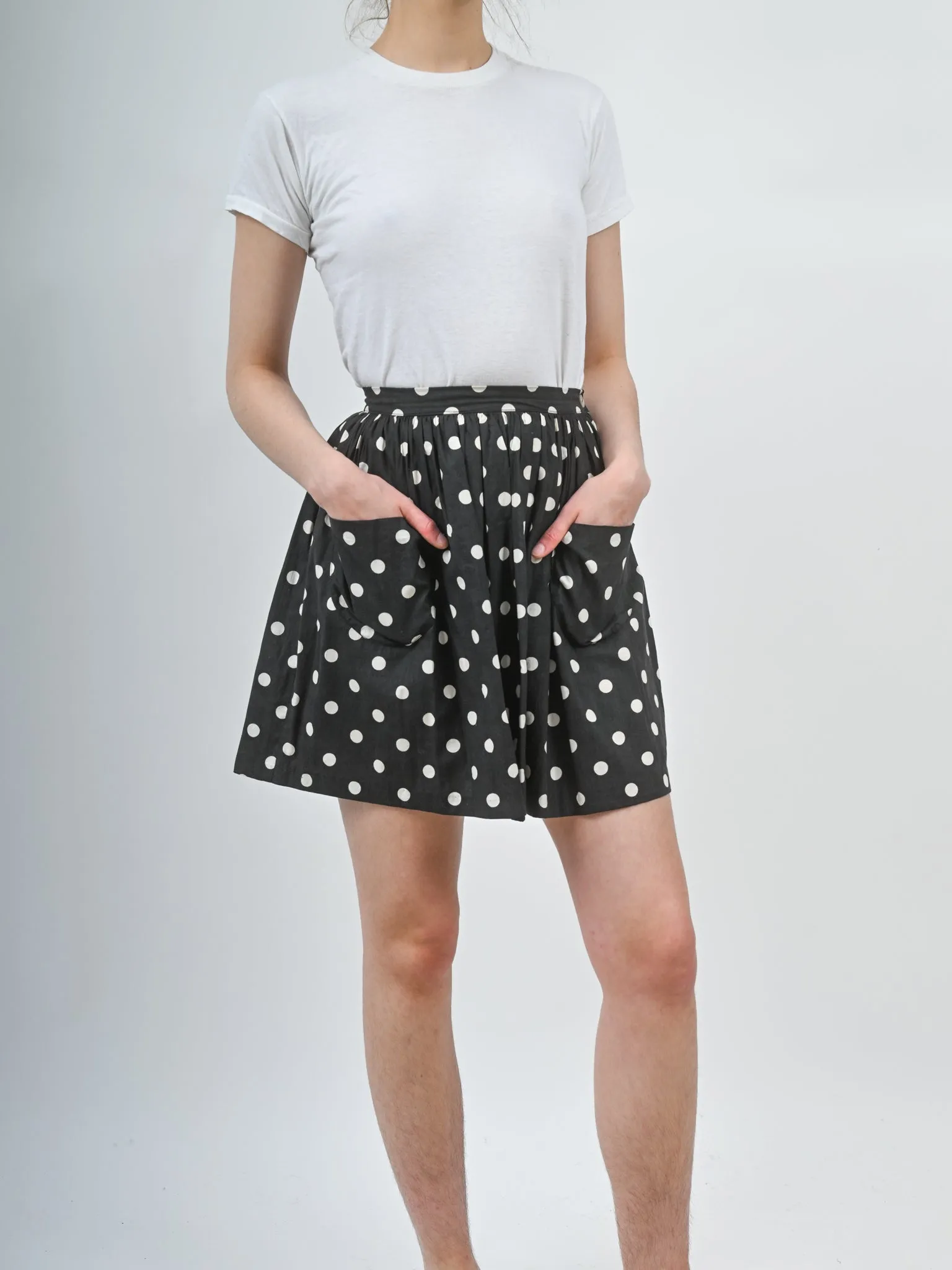 1960s Cotton Black and White Polka Dot Mini Skirt