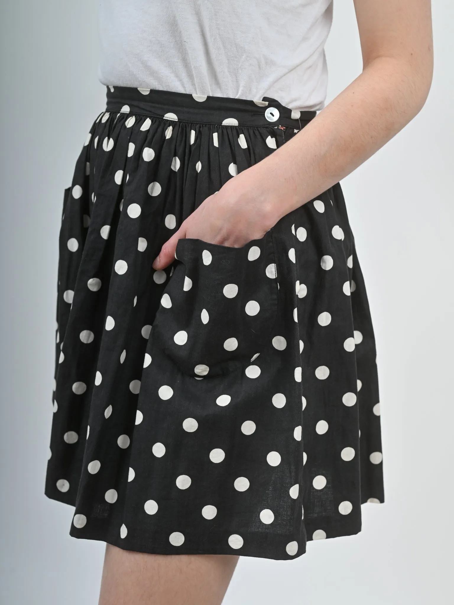 1960s Cotton Black and White Polka Dot Mini Skirt