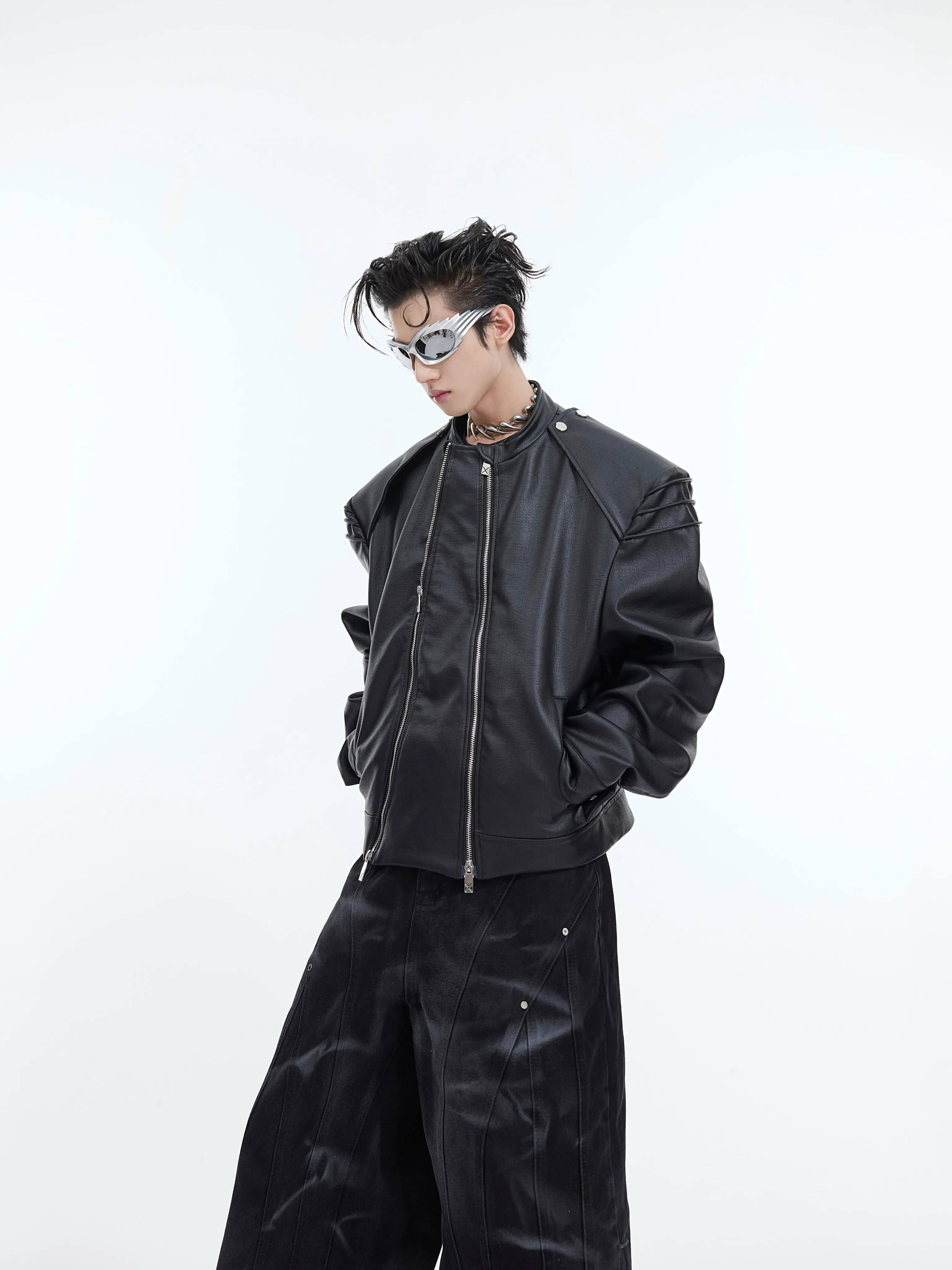 【24s Oct.】Deconstructed Double Zip PU Leather Jacket