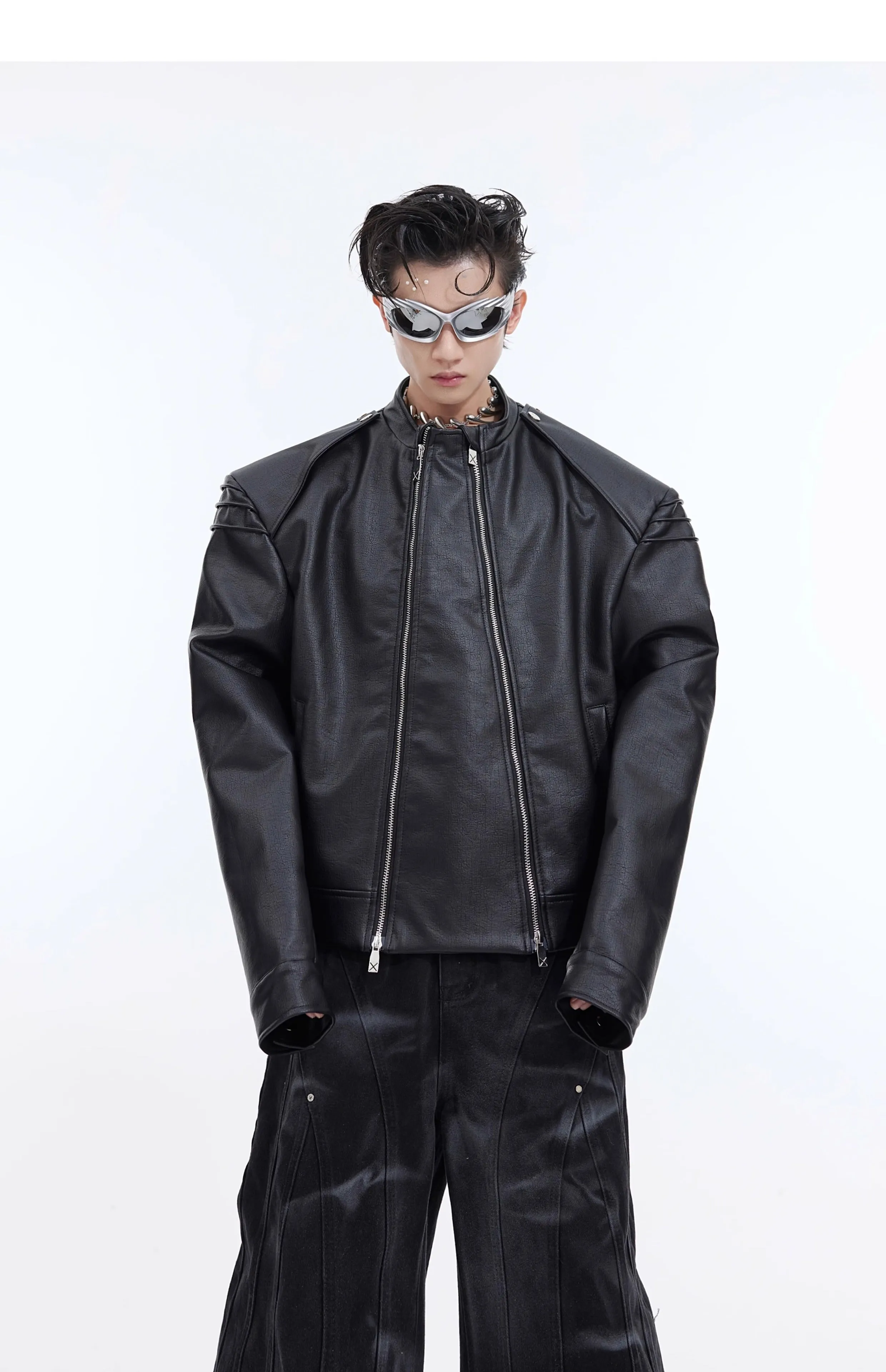 【24s Oct.】Deconstructed Double Zip PU Leather Jacket