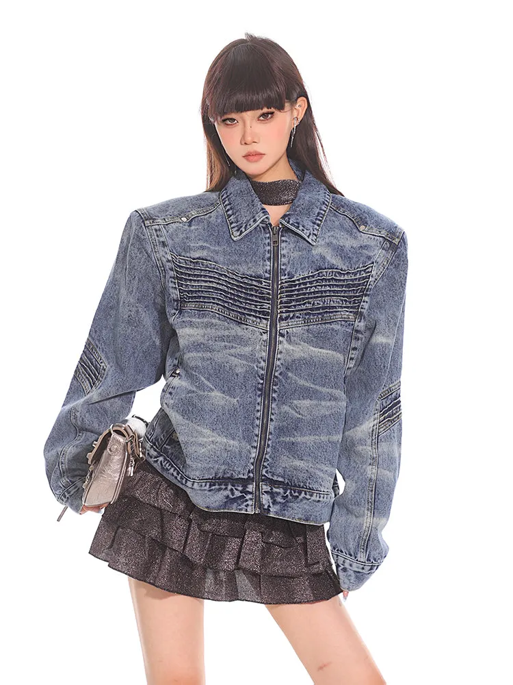 【24s Sep.】Heavy Pleated Loose Denim Jacket