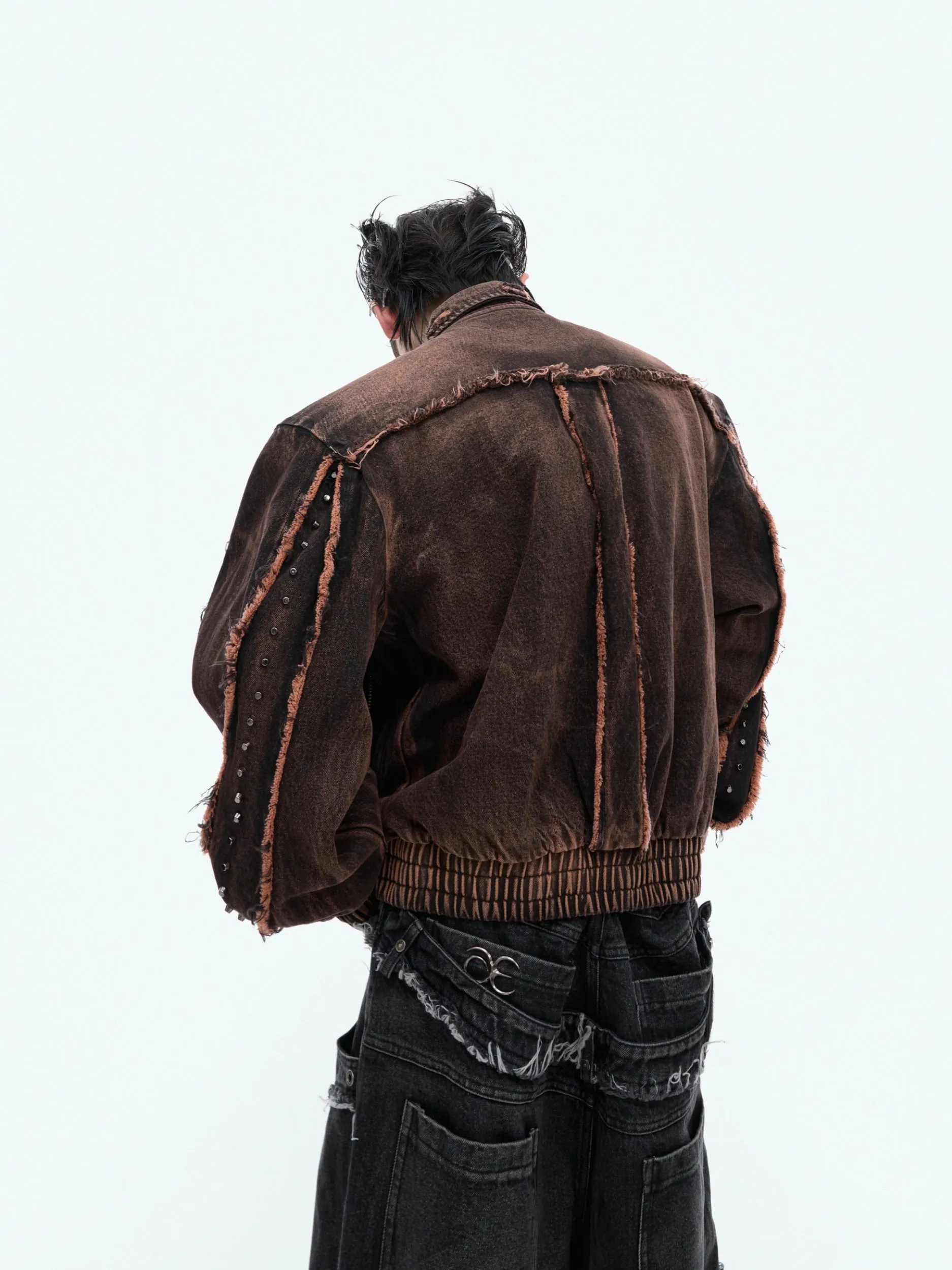 【24s Sep.】Vintage Distressed Metal Rivet Fringe Denim Jacket