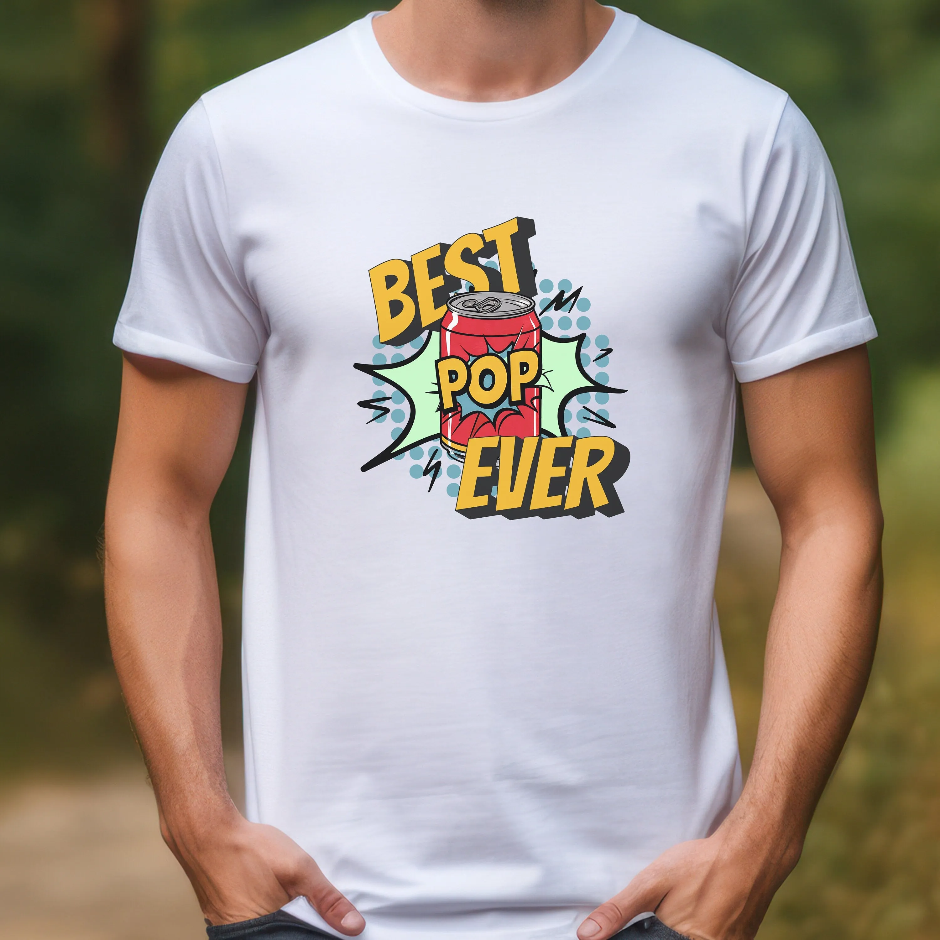 Best Pop Ever Soda Can Graphic T-Shirt, Funny Pun, Unique Gift for Dad, Colorful Pop Art Tee, Father's Day Gift