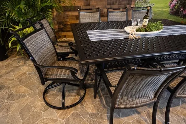 BIMINI 11 PIECE DINING SET - 60" x 84" Weave Dining Table, 6 Dining Chairs and 4 Swivel Chairs