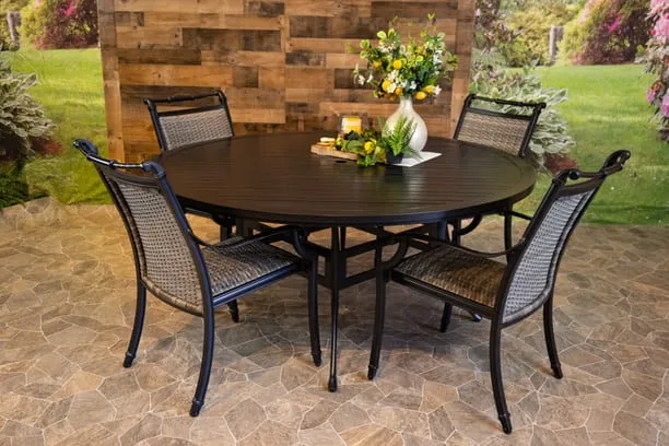 BIMINI 5 PIECE DINING SET - 66" Round Stone Harbor Dining Table and 4 Chairs