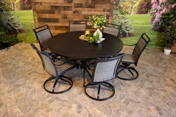 BIMINI 7 PIECE DINING SET - 66" Round Stone Harbor Dining Table and 6 Swivel Chairs