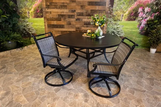 BIMINI 7 PIECE DINING SET - 66" Round Stone Harbor Dining Table and 6 Swivel Chairs