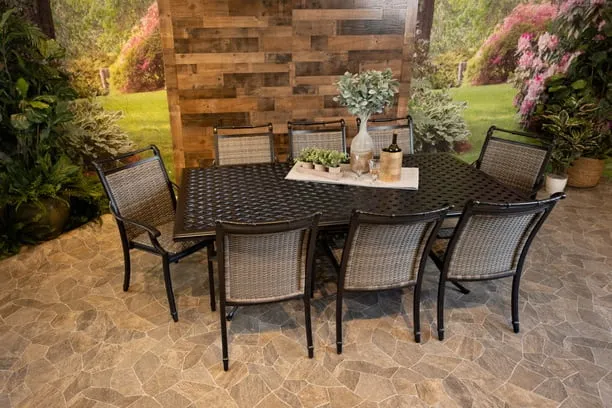 BIMINI 9 PIECE DINING SET - 46" x 86" Weave Dining Table and 8 Chairs