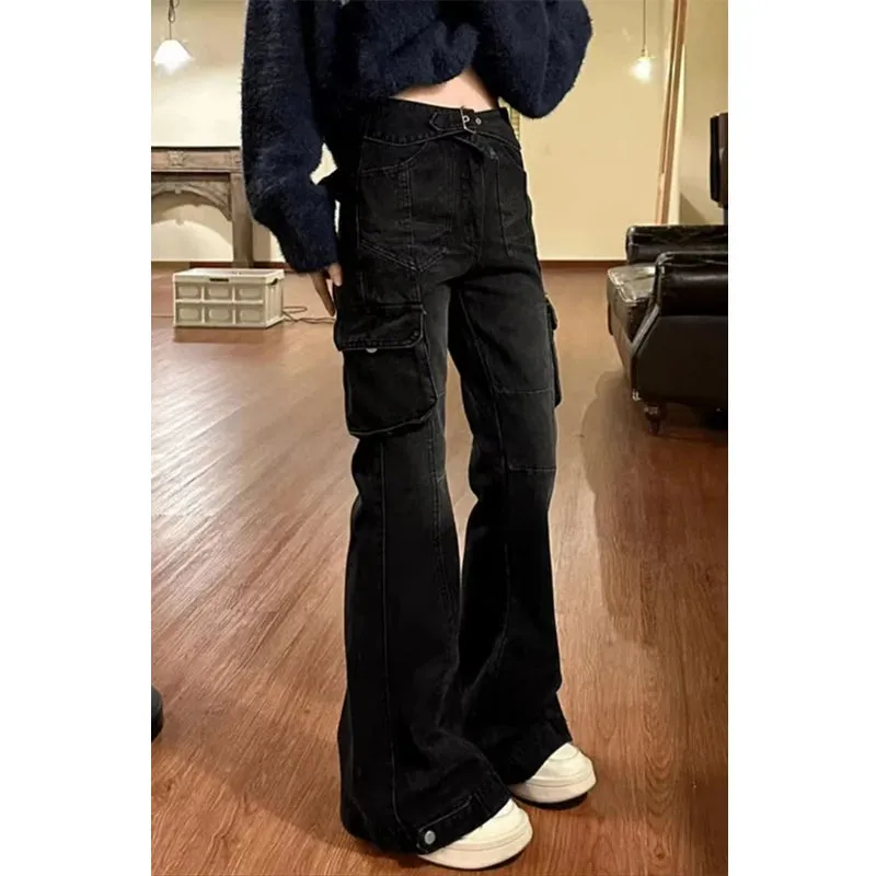 Black Gothic Cargo Flare Baggy Pants