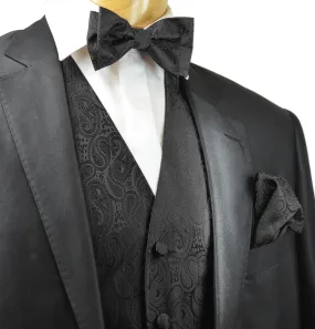 Black Paisley Men's Formal Suit Vest Set