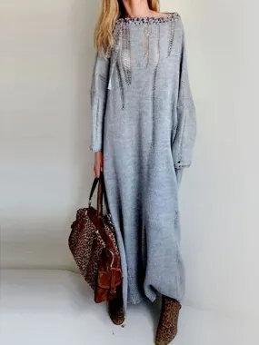 Boho Style Knitted Sweater Casual Dress