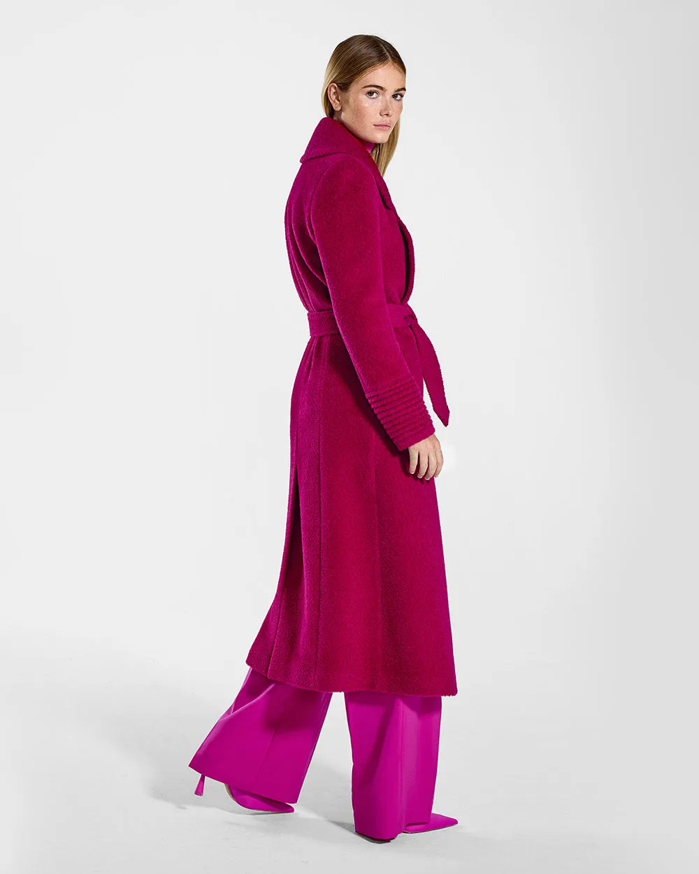 Bouclé Alpaca Long Notched Collar Wrap Coat