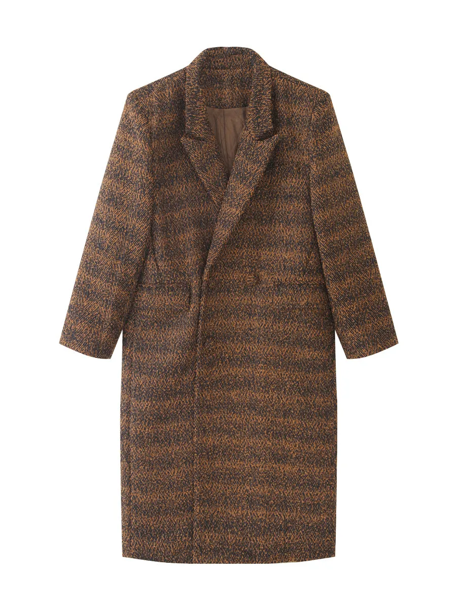 Brown WANXO coffee color herringbone quilted woolen coat new mid-length suit coat- Passion