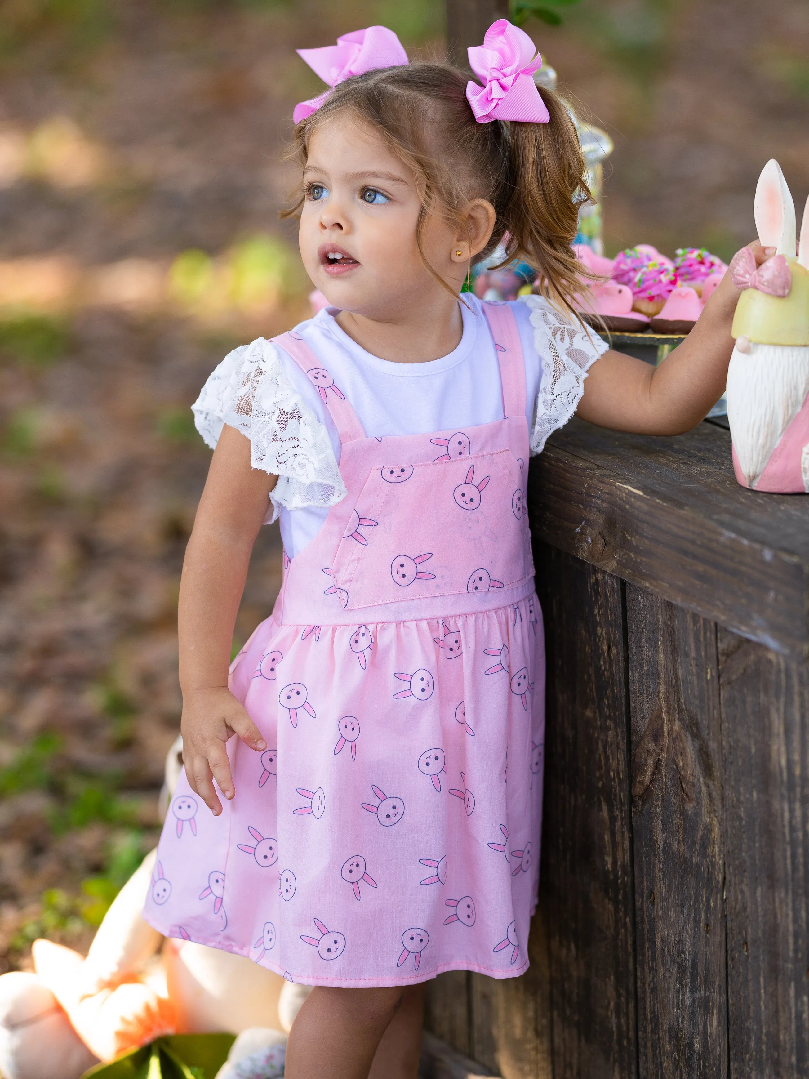 Bunny Hop Lace Overall Dress Set