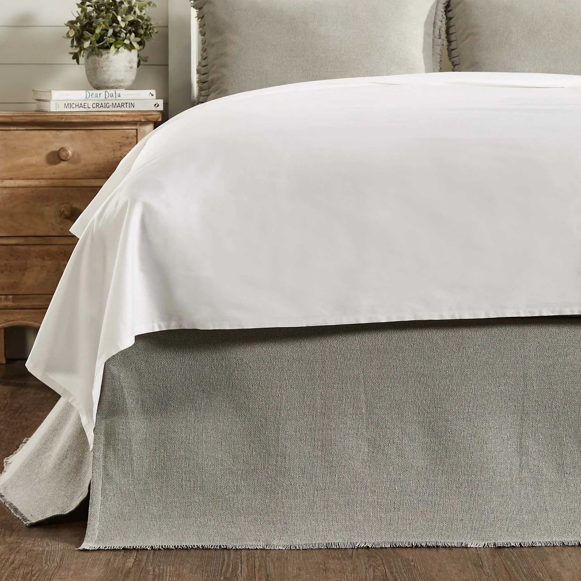 Burlap Dove Grey Fringed King Bed Skirt 78x80x16