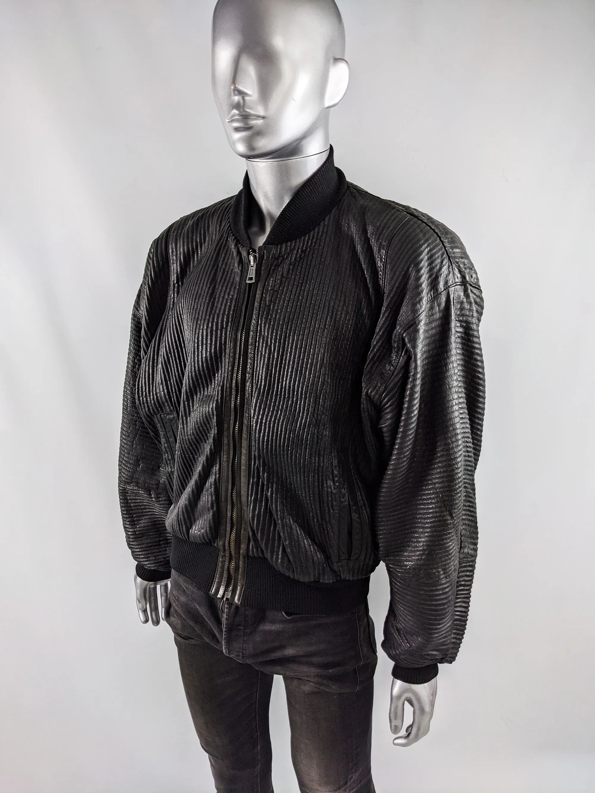 Calugi e Giannelli Vintage Mens Leather Bomber Jacket, 1980s