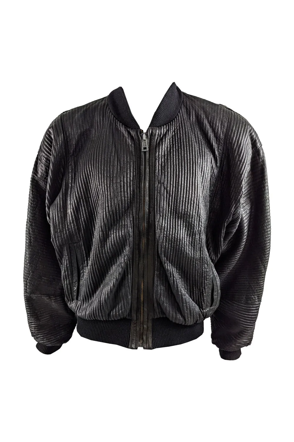 Calugi e Giannelli Vintage Mens Leather Bomber Jacket, 1980s