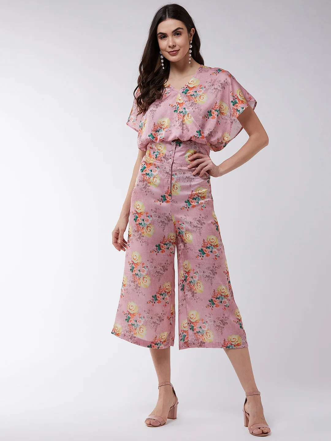 Candy Inspired Floral Digital Printed Loose Top With High Waist Pants