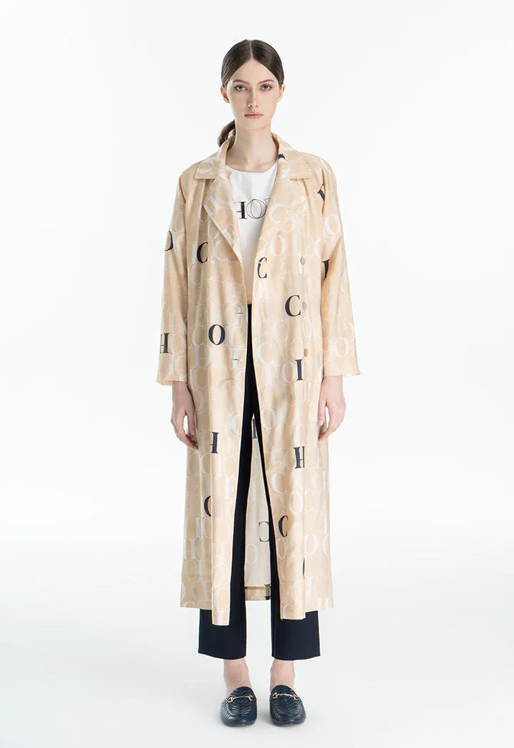 Choice Text Printed Long Coat Beige