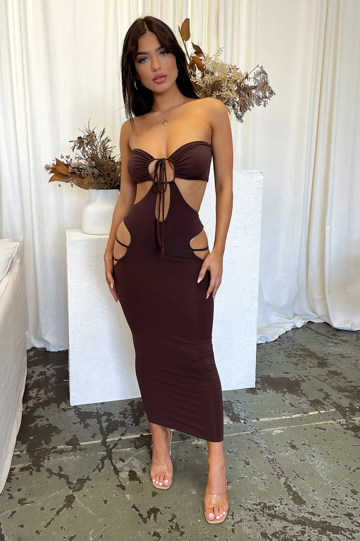 Clara Midi Dress - Brown