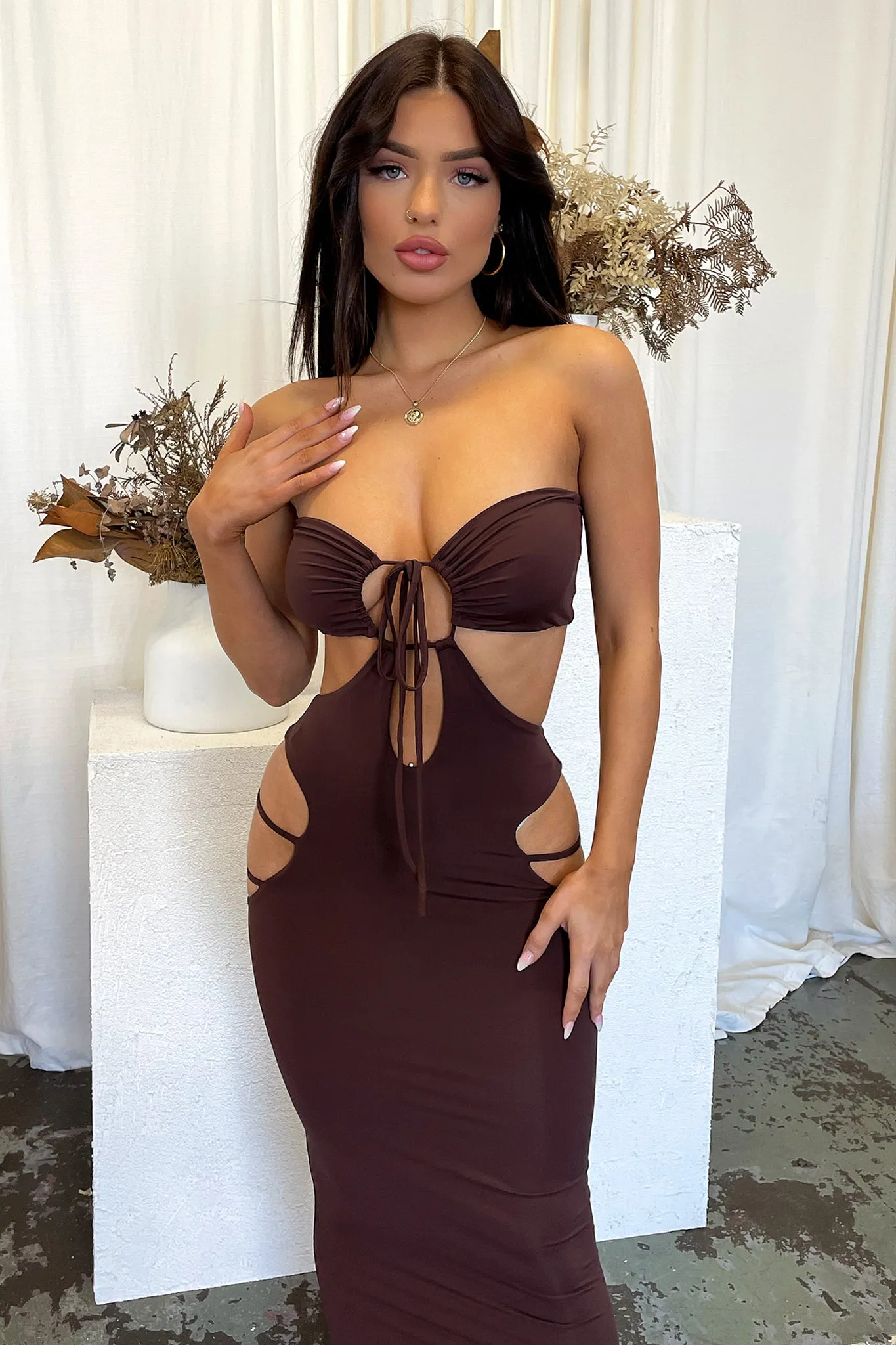 Clara Midi Dress - Brown