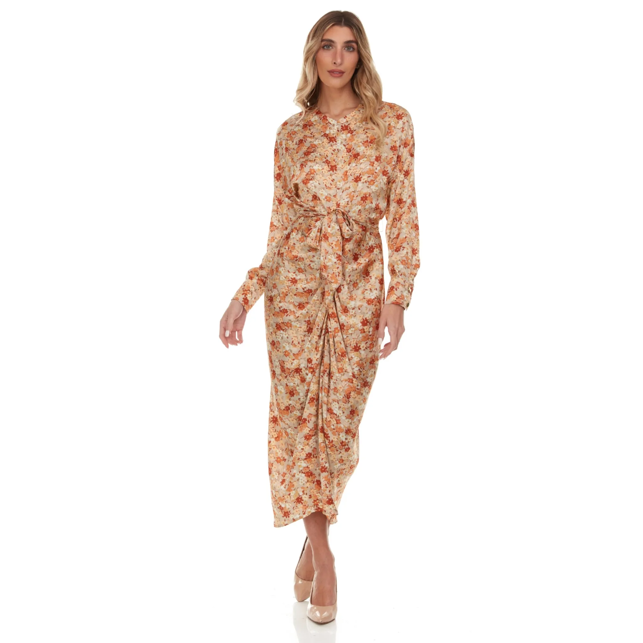 Cleo Ruched Dress: Tan Floral