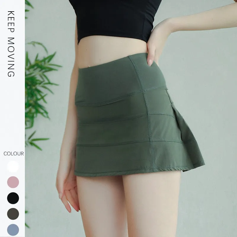 Cloud Hide Pockets Yoga Skirts Sexy High Waist Athletic Quick Dry Women Casual Sports Gym Tennis Golf Running Pleated Skort