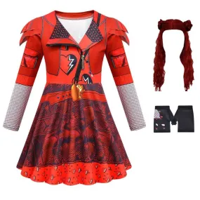 Cool Girl's Outfit Set Halloween cosplay costumes Girls' fashionable printed lapel long sleeved dress Trendy Punk Style Dress Carnival Birthday Banquet Stage Performance Dress