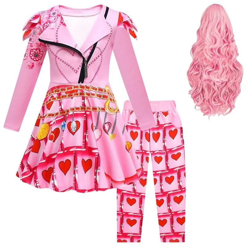 Cool Girl's Outfit Set Halloween cosplay costumes Girls' fashionable printed lapel long sleeved dress Trendy Punk Style Dress Carnival Birthday Banquet Stage Performance Dress