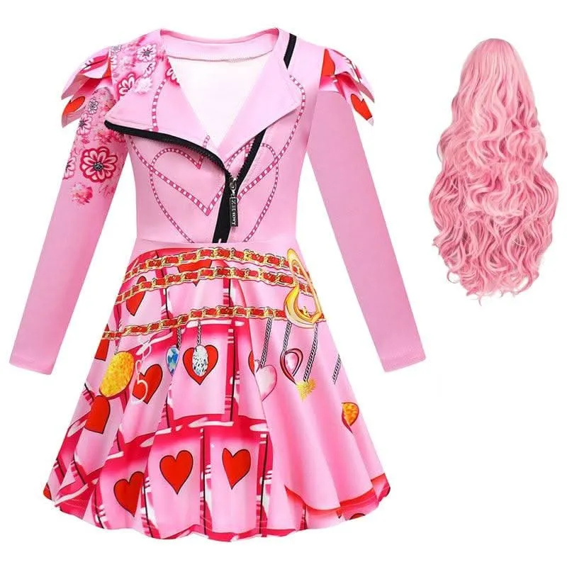 Cool Girl's Outfit Set Halloween cosplay costumes Girls' fashionable printed lapel long sleeved dress Trendy Punk Style Dress Carnival Birthday Banquet Stage Performance Dress