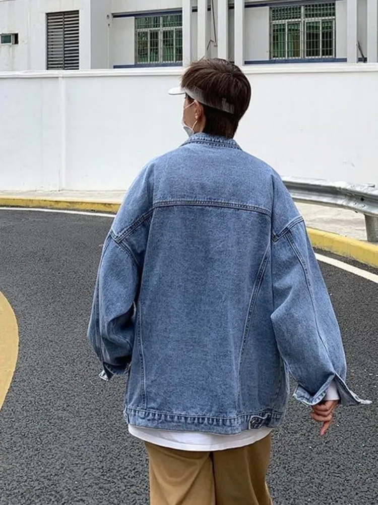 Denim Jacket Men's High Street Hip-hop Trainer Jacket Autumn Trend Streetwear All-match Preppy Oversize Punk Jeans Coat