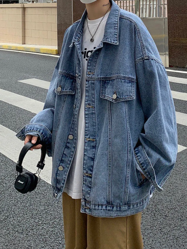 Denim Jacket Men's High Street Hip-hop Trainer Jacket Autumn Trend Streetwear All-match Preppy Oversize Punk Jeans Coat