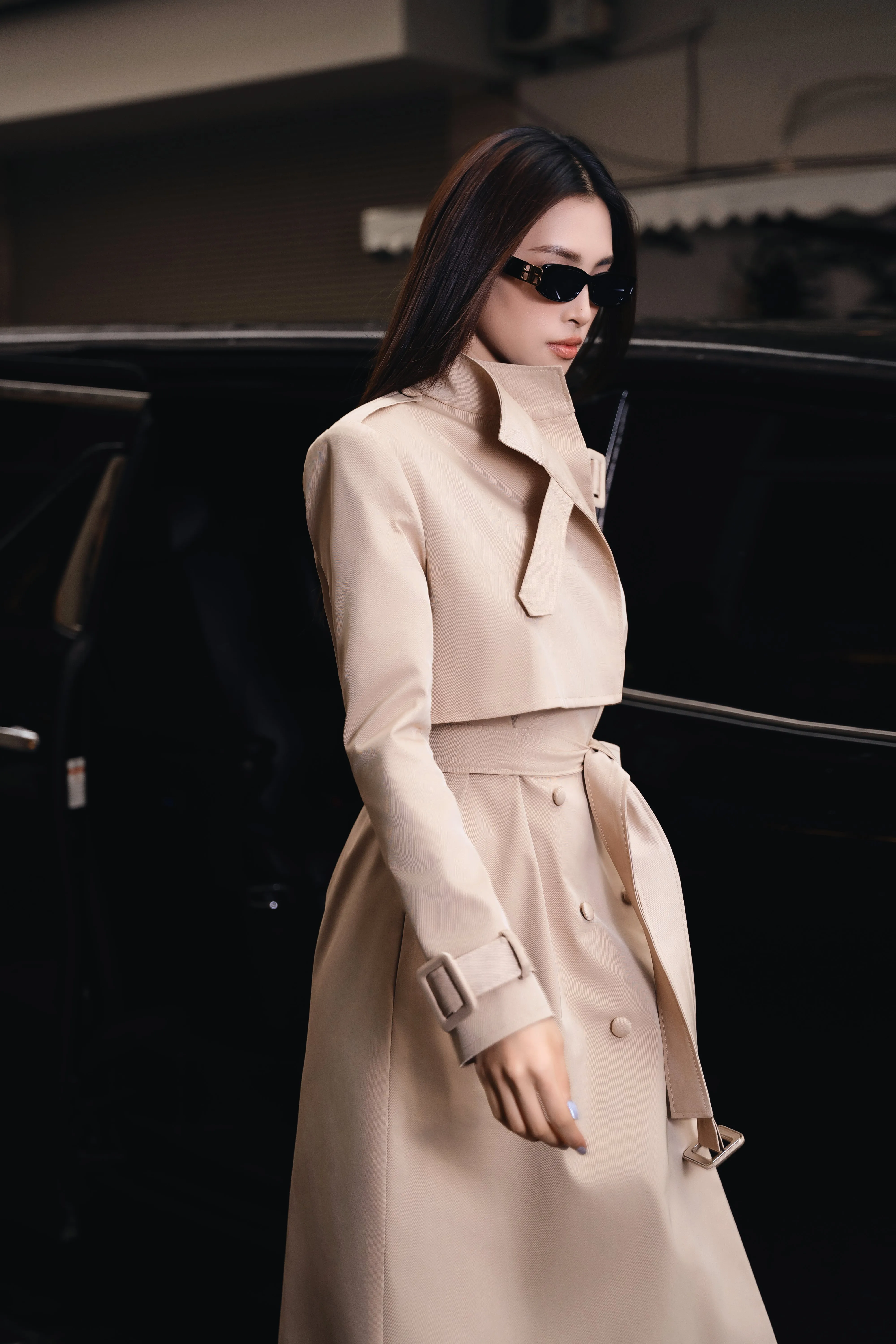 Dolyn Coat - Dolyn A-line Belt Strap Polyester Spandex Calf Length Trench Coat