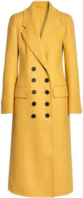 Double-Breasted Wool Coat-Banana Yellow