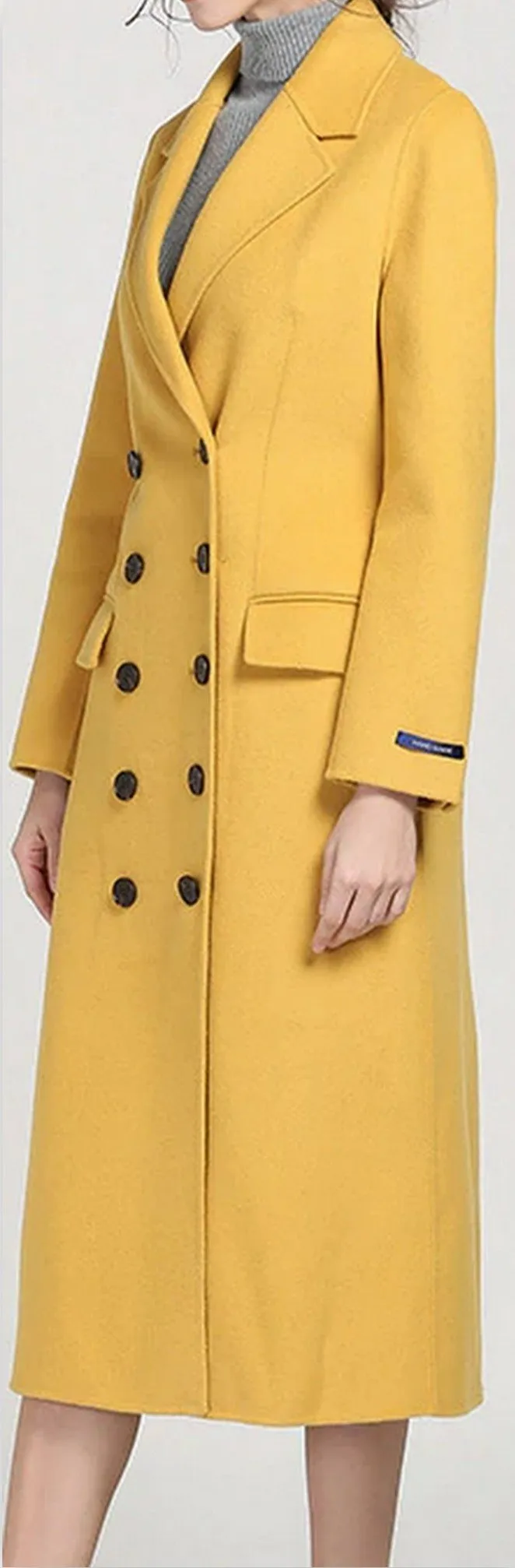 Double-Breasted Wool Coat-Banana Yellow