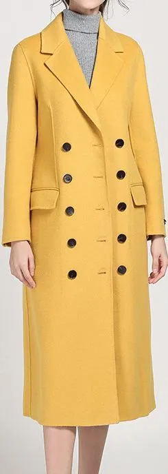 Double-Breasted Wool Coat-Banana Yellow