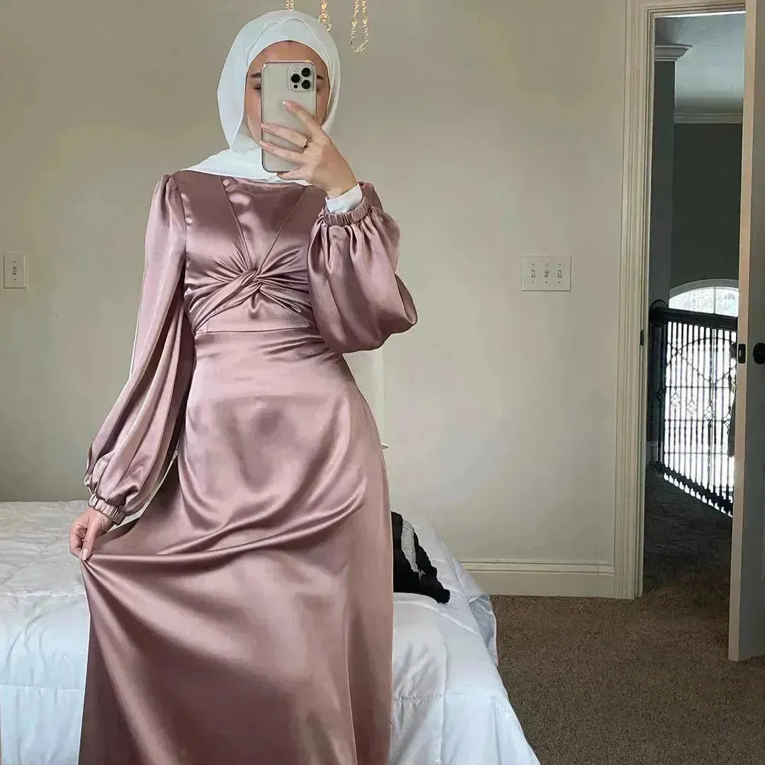 Dubai Middle East Kaftan Abaya Turkey Satin Dress.