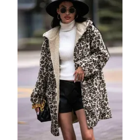 Embrace Luxury Fashion for Women with the Shiny Leopard Hooded Coat