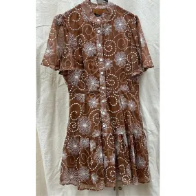 Embroidered summer short dress in brown and white by Beulah