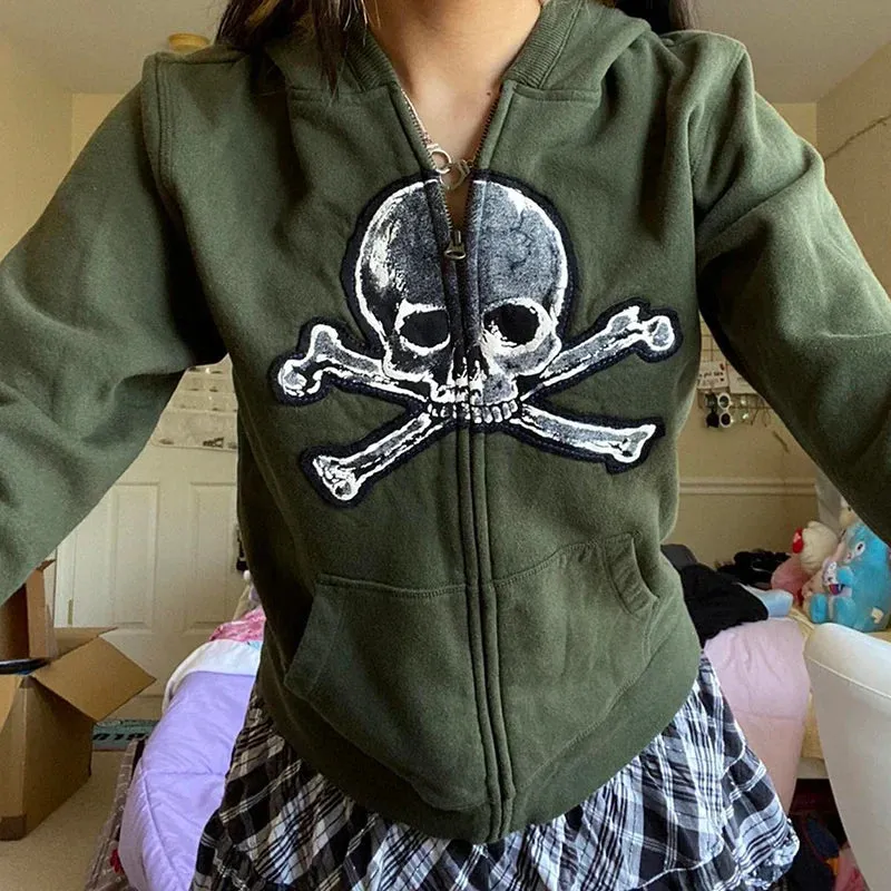 Fashionkova Harajuku E-girl Gothic Dark Academia Sweatshirts Grunge Punk Letter Wings Graphic Zip Up Hoodie Y2K Aesthetic Mall Goth Coat