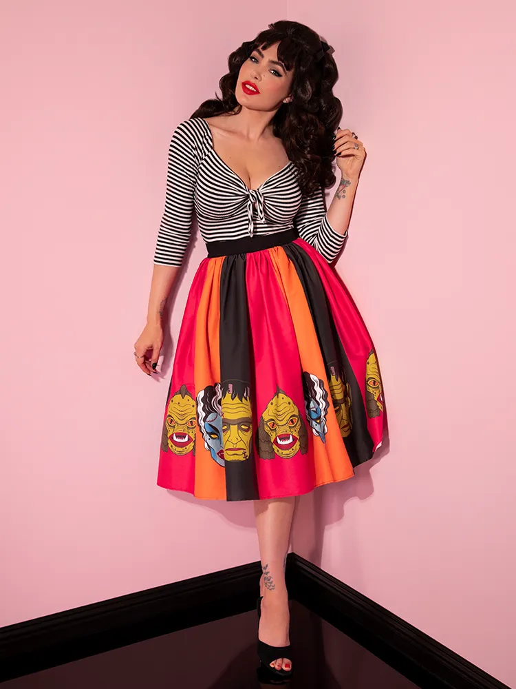 FINAL SALE - Vixen Swing Skirt in Striped Monster Mask Print - Vixen by Micheline Pitt