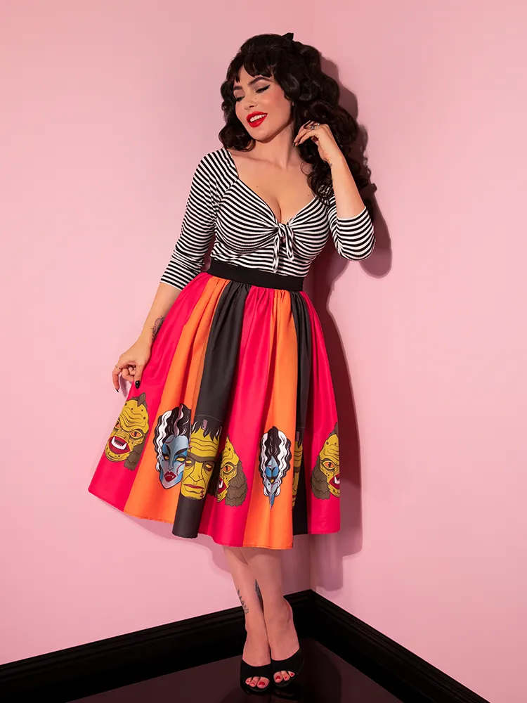 FINAL SALE - Vixen Swing Skirt in Striped Monster Mask Print - Vixen by Micheline Pitt