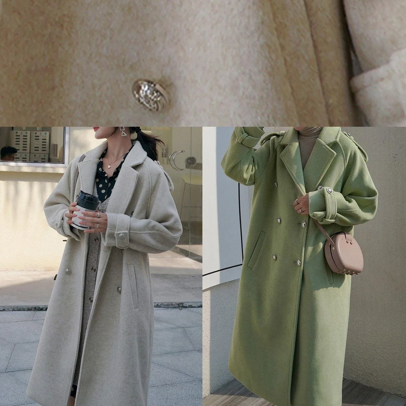 Fine plus size Winter coat back open coats green double breast wool coat for woman