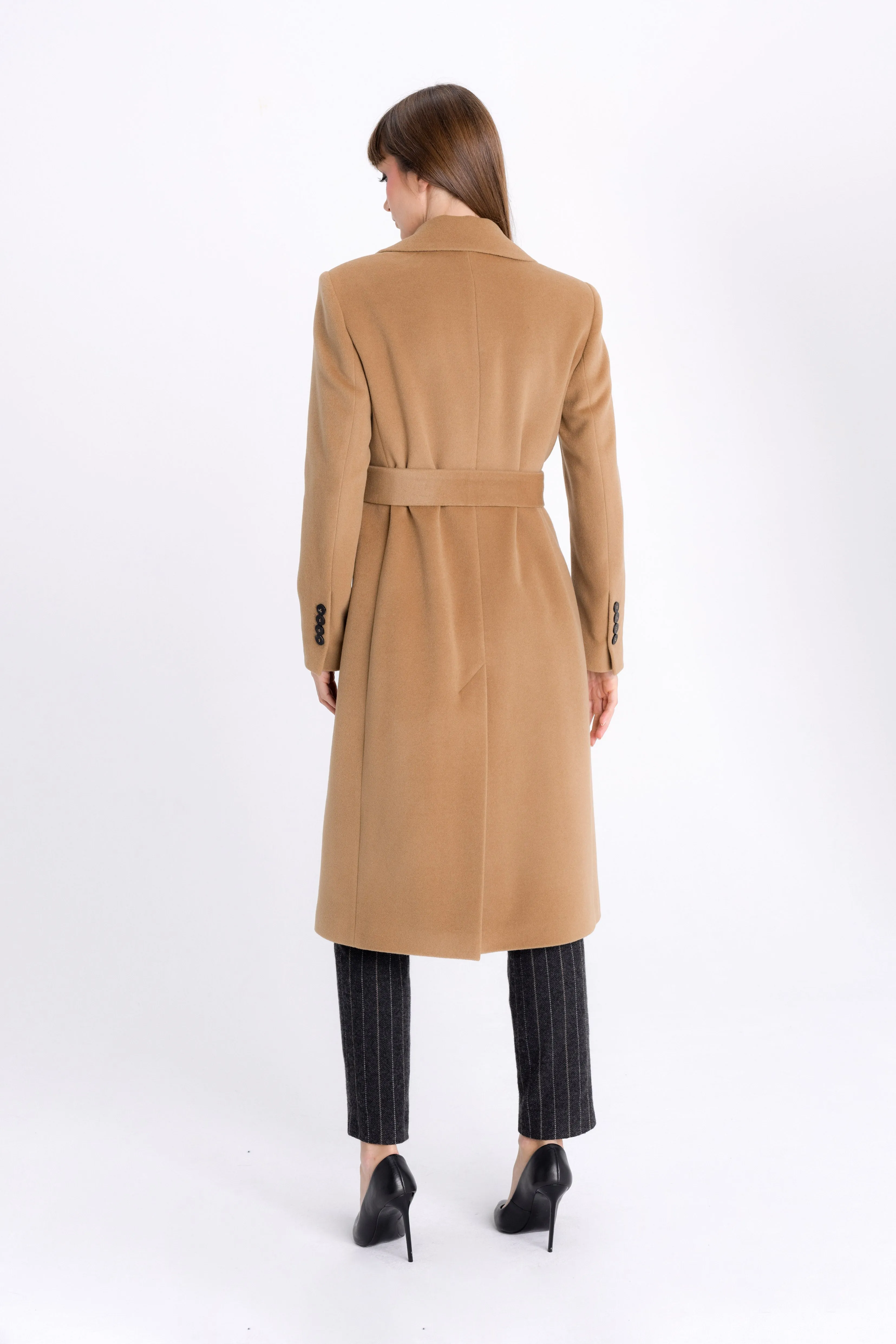 FITTED CAMEL COAT WITH ANGORA