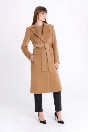 FITTED CAMEL COAT WITH ANGORA