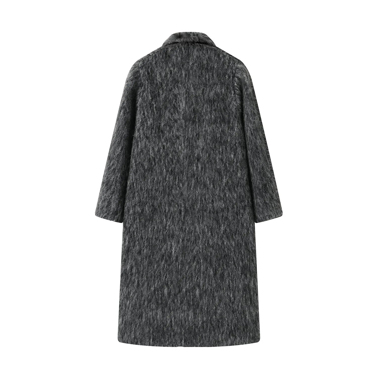 Grey Wave Pattern Long Wool Coat