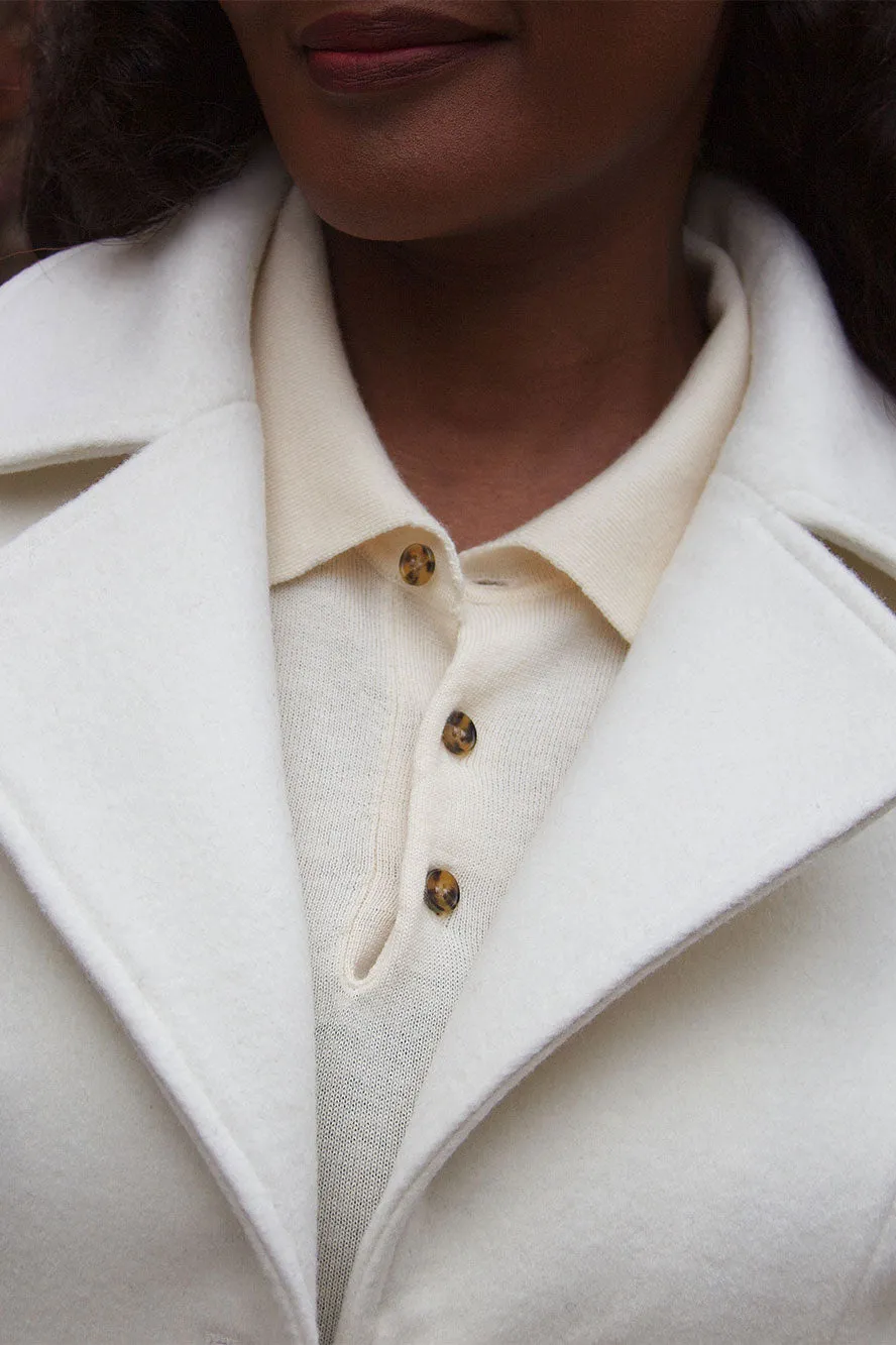 Handmade White Single Breasted Wool Coat 4087