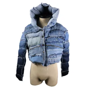 Heavy Gloom - Cropped Denim Puffer Coat