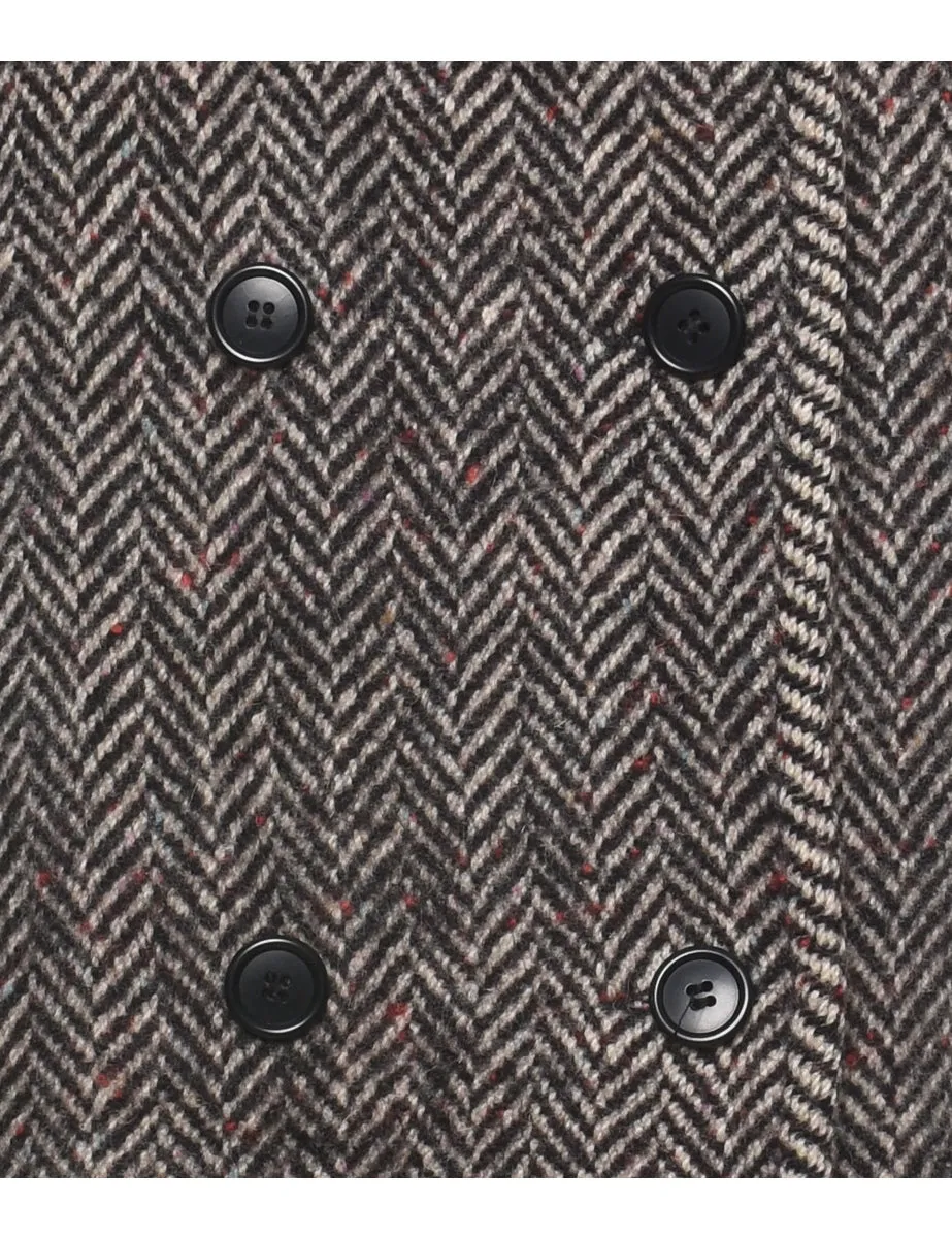 Herringbone Tweed Wool Coat - L